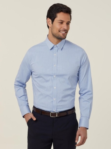 Picture of NNT Mens Avignon Gingham Check Stretch Long Sleeve Slim Shirt